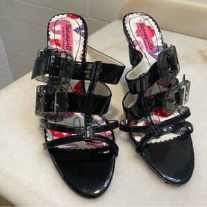 Betsey Johnson Glossy Black Heeled Sandals